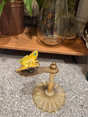 Brass Butterfly Picture/Note Holder with Yellow Enamel Butterfly